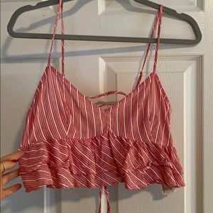 Red and white ruffled crop top